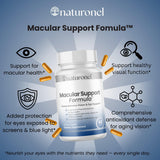 Naturonel Maculaire Support – étiquette claire, liste d'ingrédients et antioxydants.