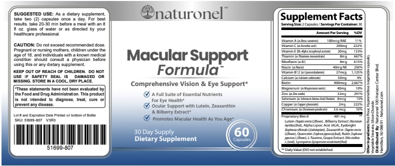Naturonel Maculaire Support – flacon compact, idéal pour déplacements et usage nocturne.