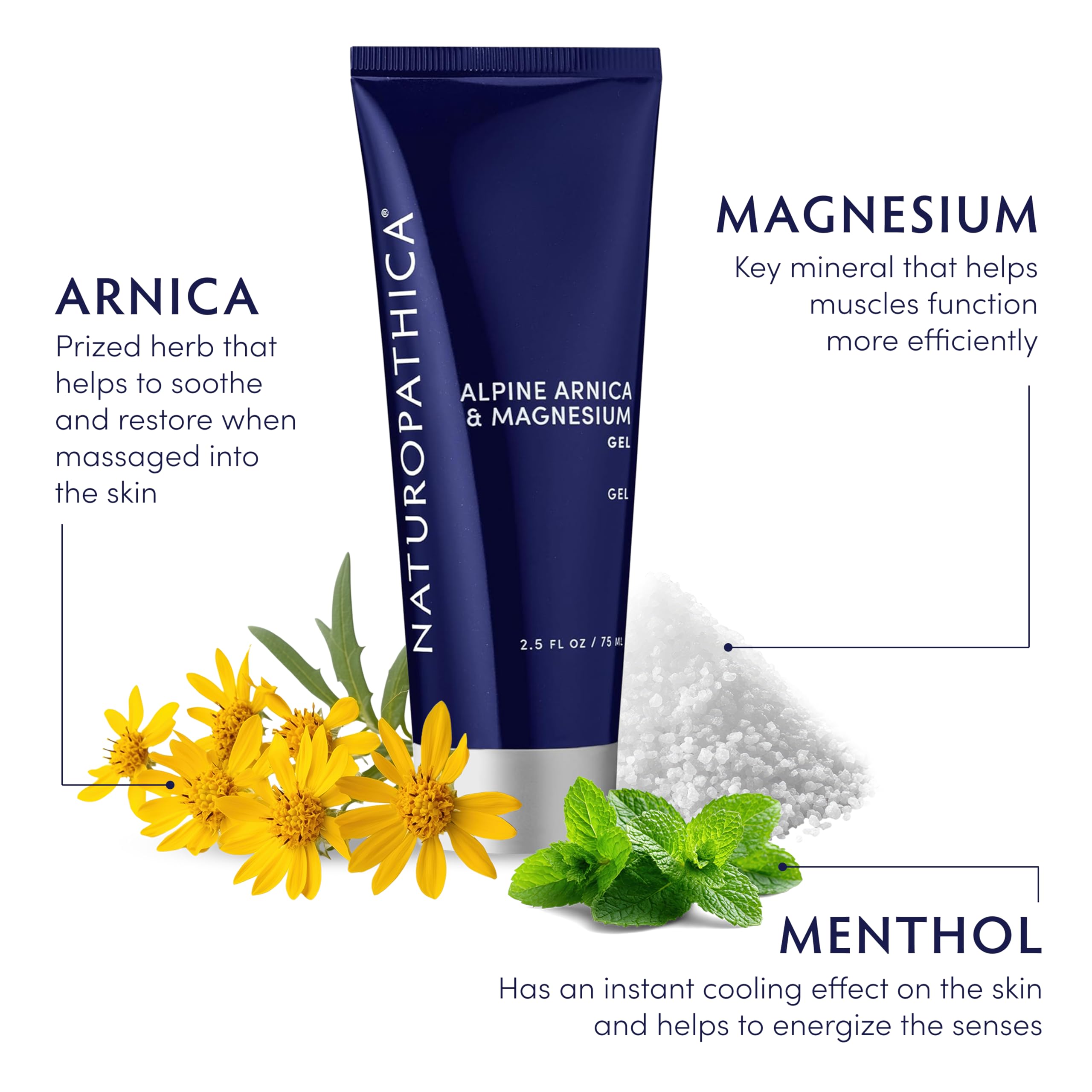 Effet menthol rafraîchissant du gel Naturopathica Alpine Arnica & Magnésium.