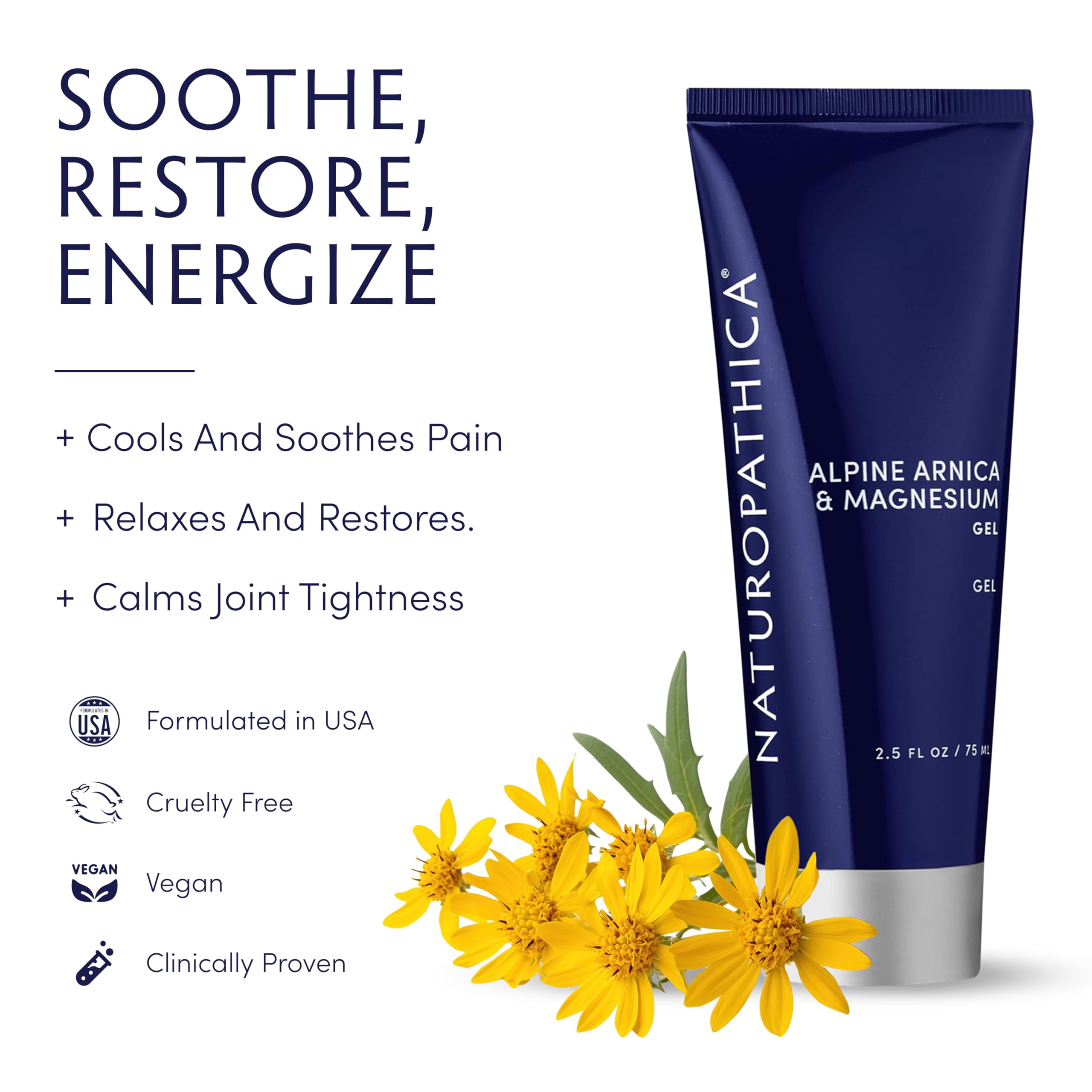Texture crèmeuse du gel Naturopathica Alpine Arnica & Magnésium pour une application ciblée.