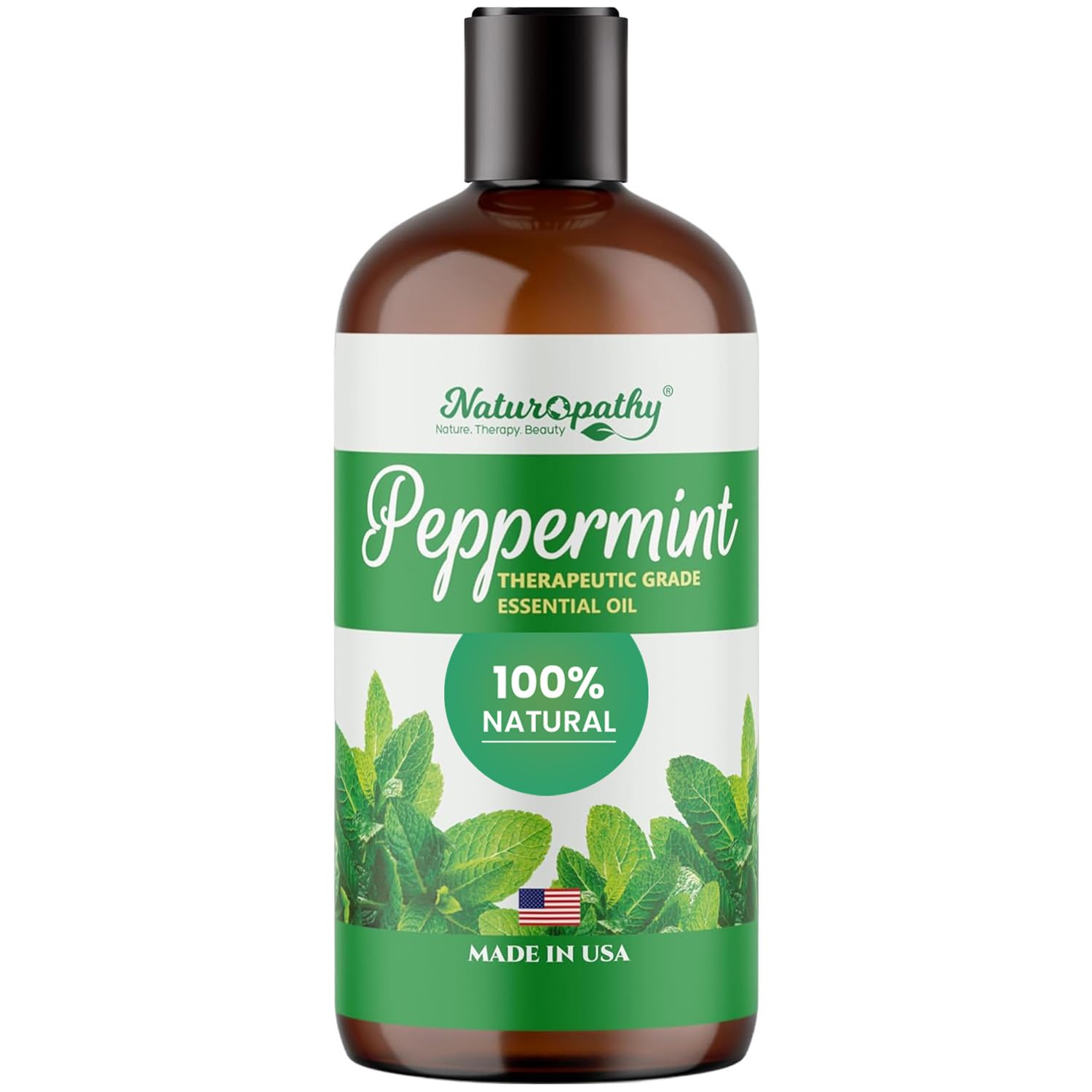 NATUROPATHIE NATURE THÉRAPIE BEAUTÉ: huile menthe poivrée en bouteille ambrée protégeant la pureté