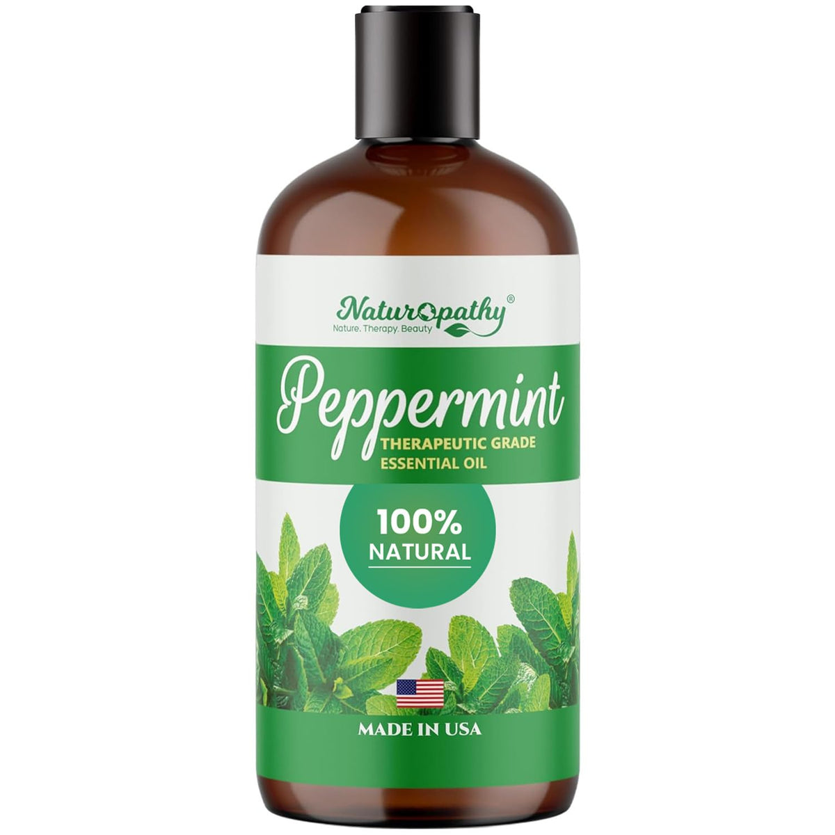 NATUROPATHIE NATURE THÉRAPIE BEAUTÉ: huile menthe poivrée en bouteille ambrée protégeant la pureté