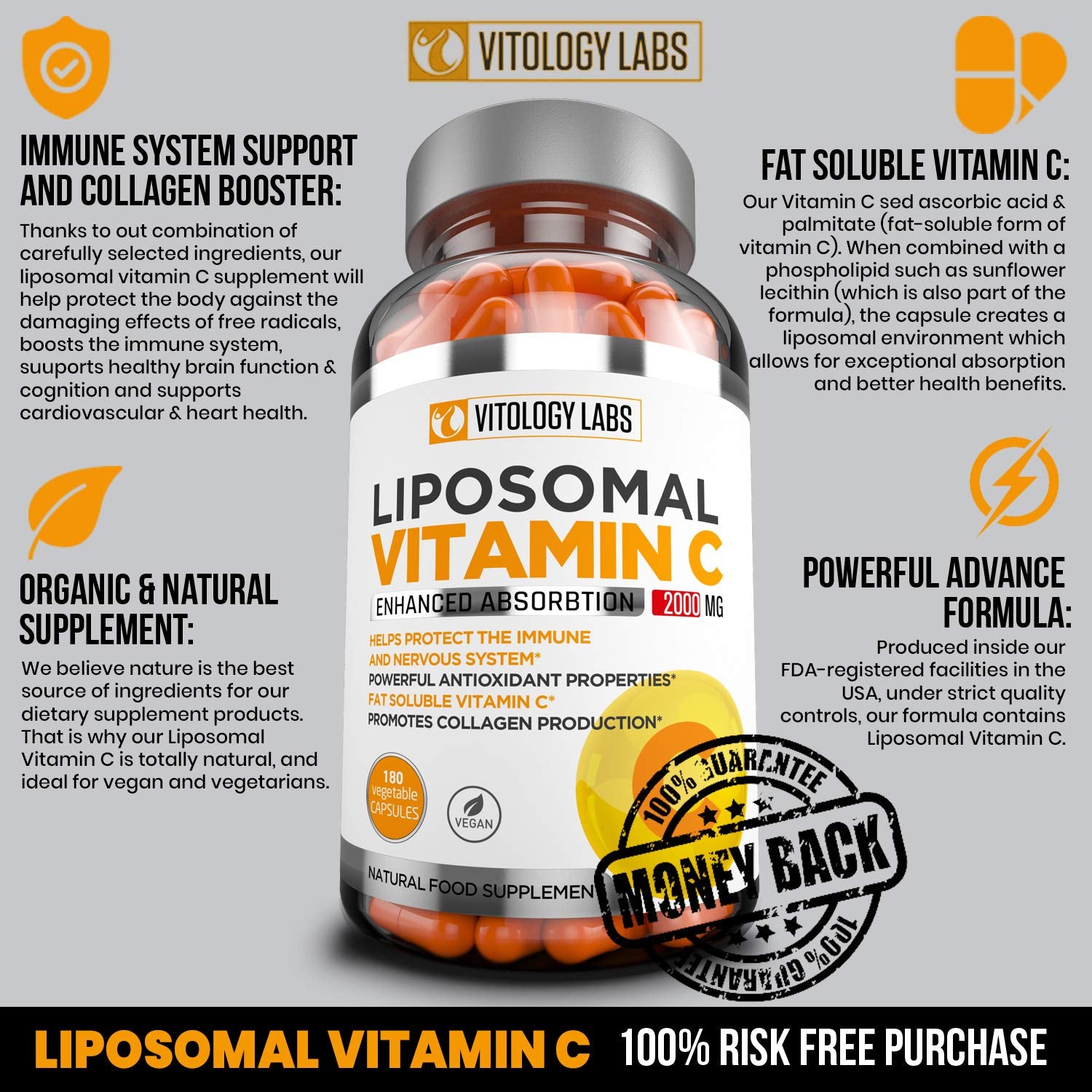 Étiquette Natuspur Vitamine C liposomale 2000 mg sur l'emballage, informations claires.