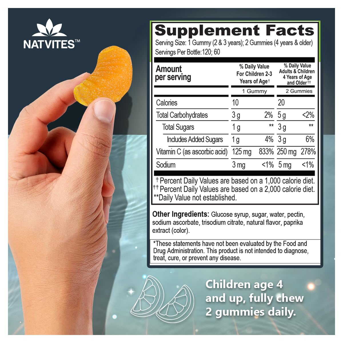 Gommes Natvites Vitamine C pour tous les âges et pendant la croissance.