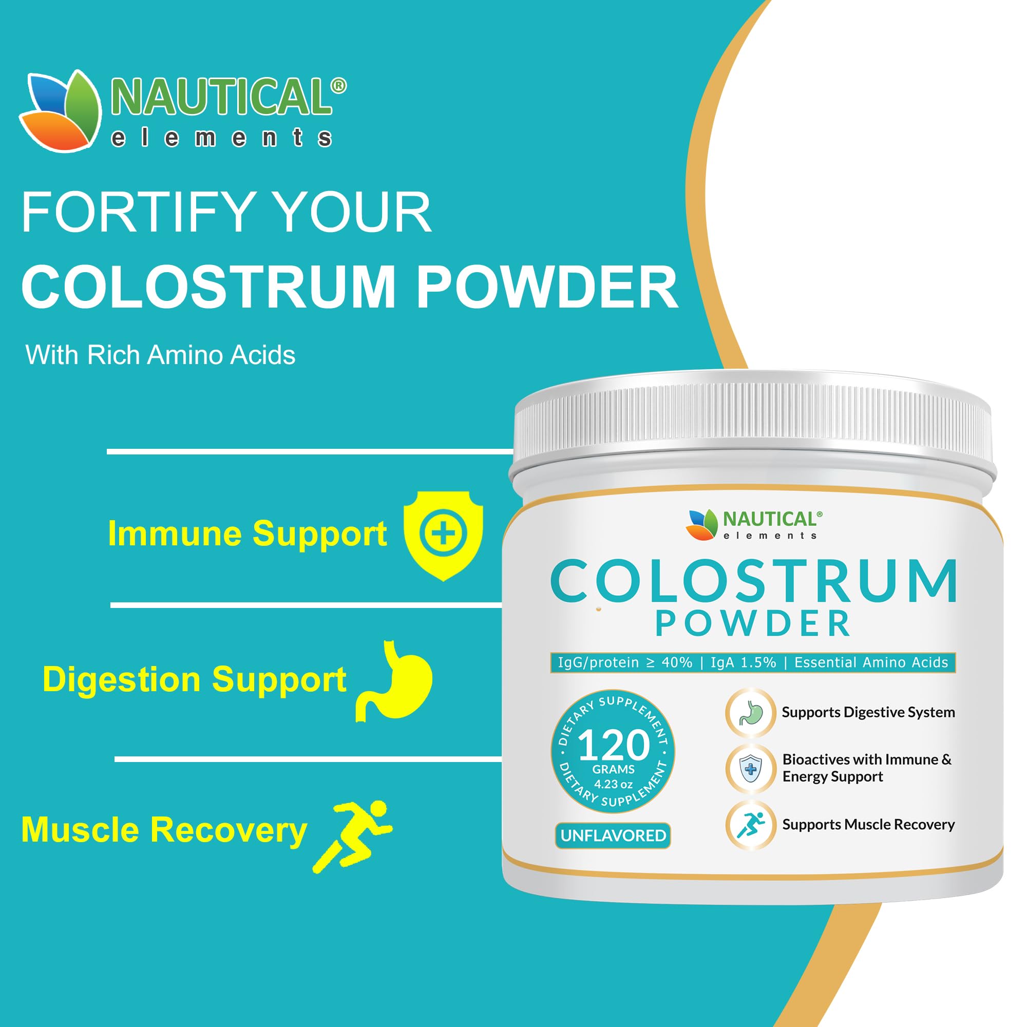 Nautical Elements Colostrum Poudre lactoferrine-oligosaccharides: enrichi pour l’usage quotidien