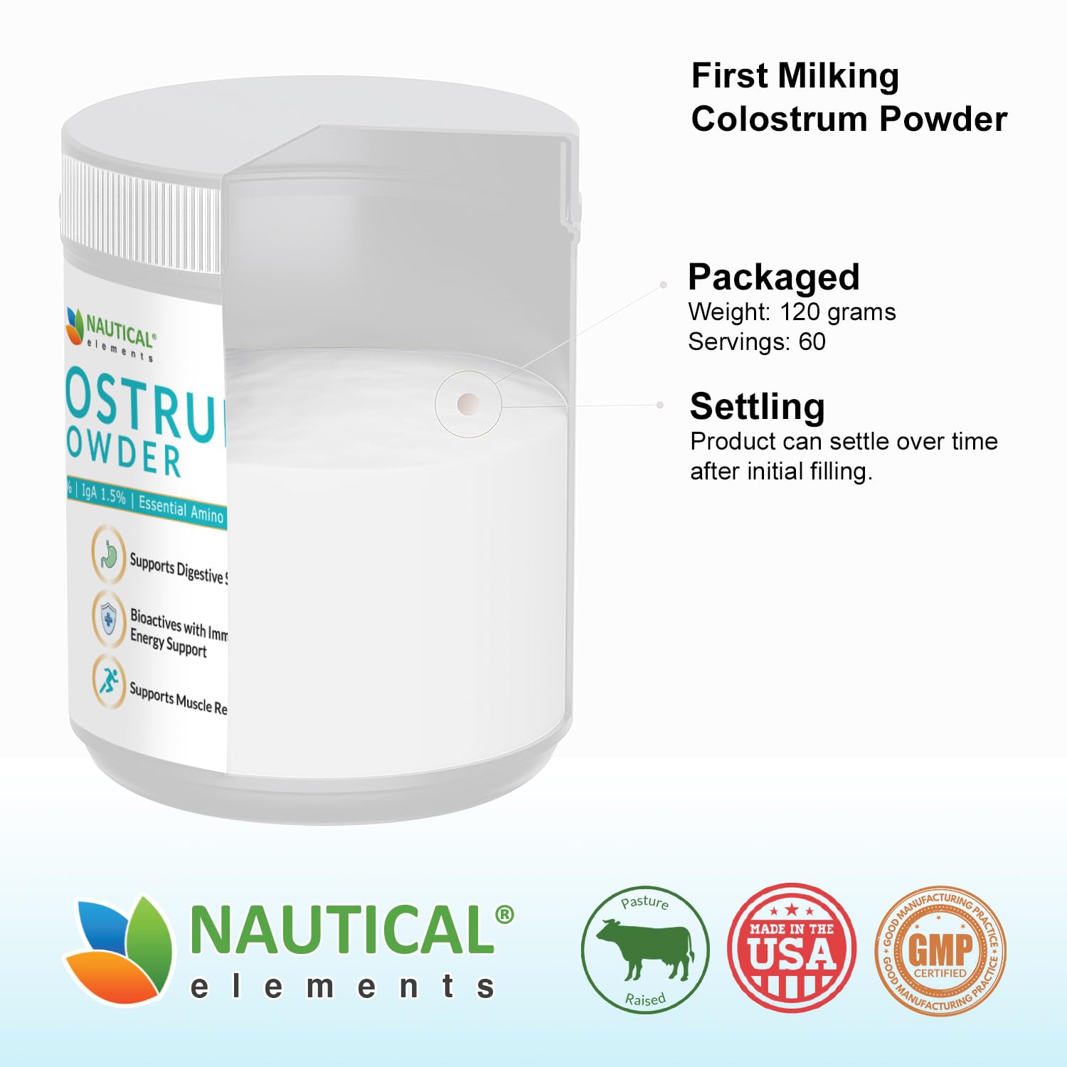 Nautical Elements Colostrum Poudre testées-tiers: contrôle qualité garanti