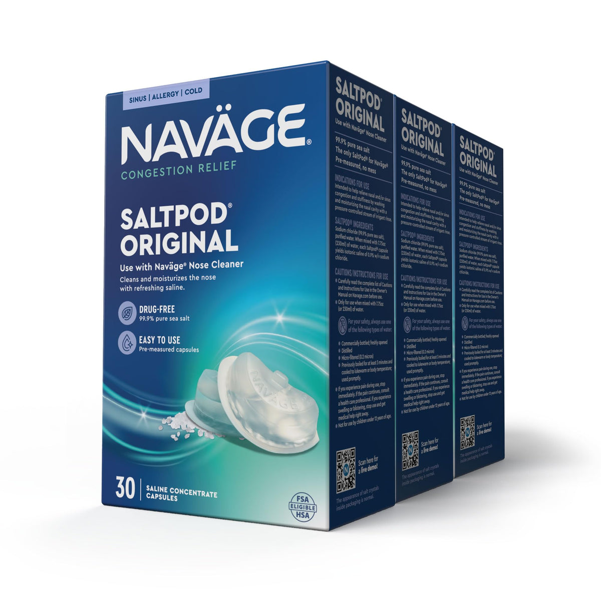 Navage SaltPod Bundle : boîte prête à l’emploi pour rinçage nasal efficace.