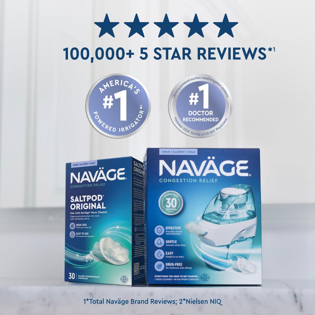 Navage SaltPod Bundle : utilisation rapide en 30 secondes pour soulager la congestion nasale.