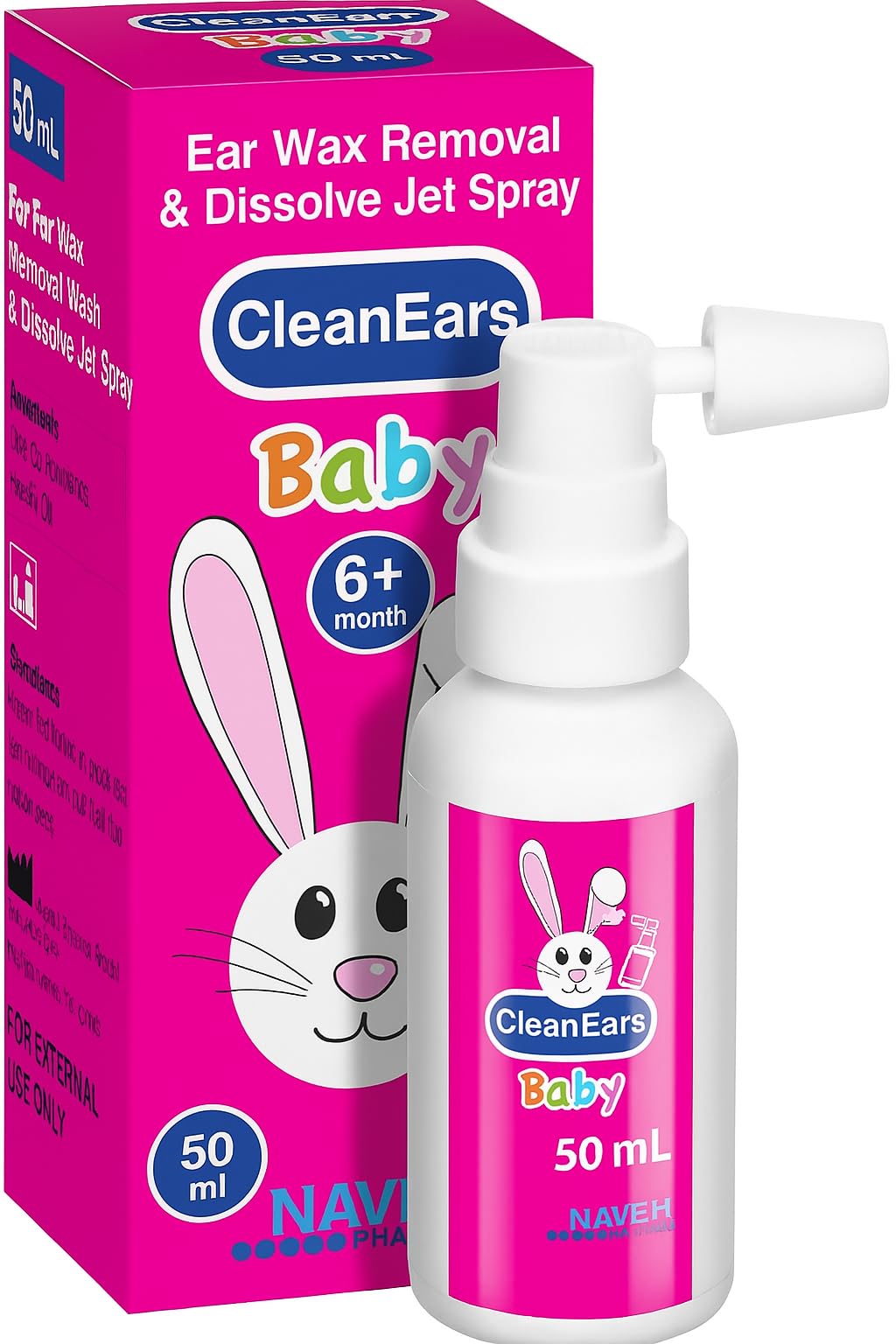 NAVEH PHARMA CleanEars Bébé – pulvérisateur facile à utiliser pour oreilles sensibles.