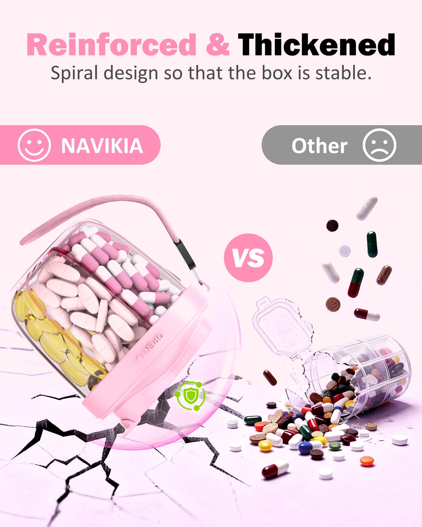 NAVIKIA organiseur-pilules avec poignée en nylon robuste, pratique en déplacement.