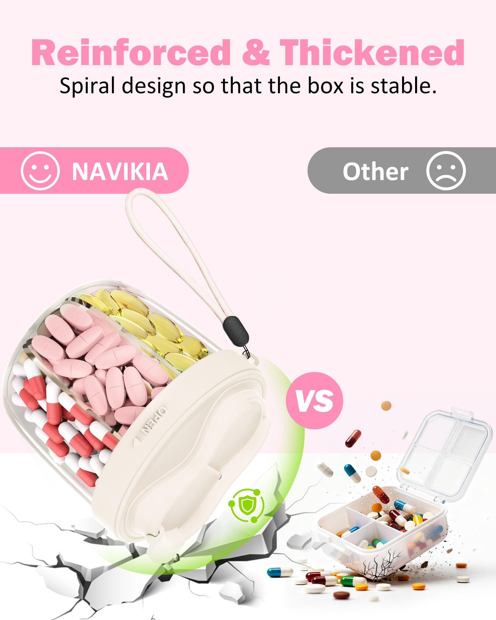 NAVIKIA pilulier avec poignée en nylon, transport robuste lors de déplacements