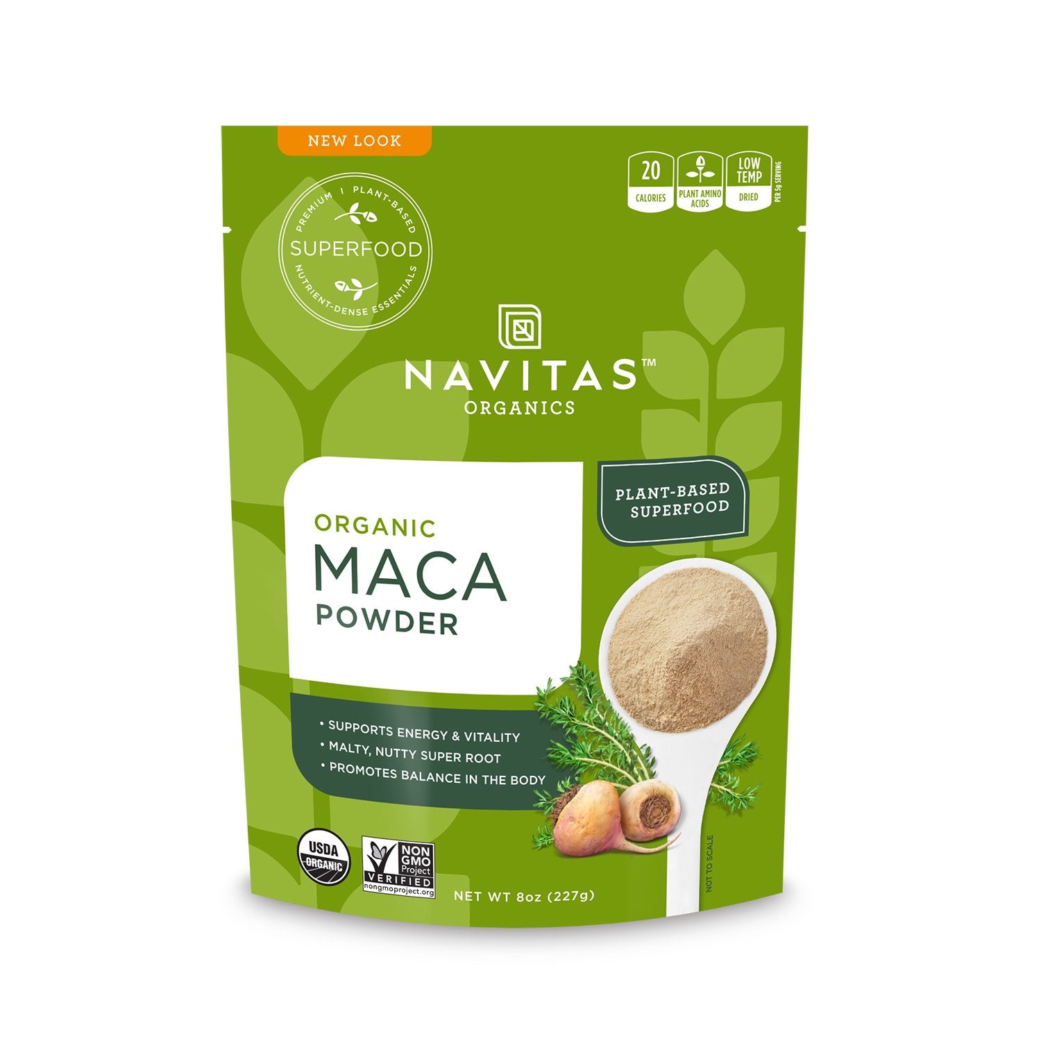 Navitas Organics Maca Poudre dans le sac, pratique pour smoothies.