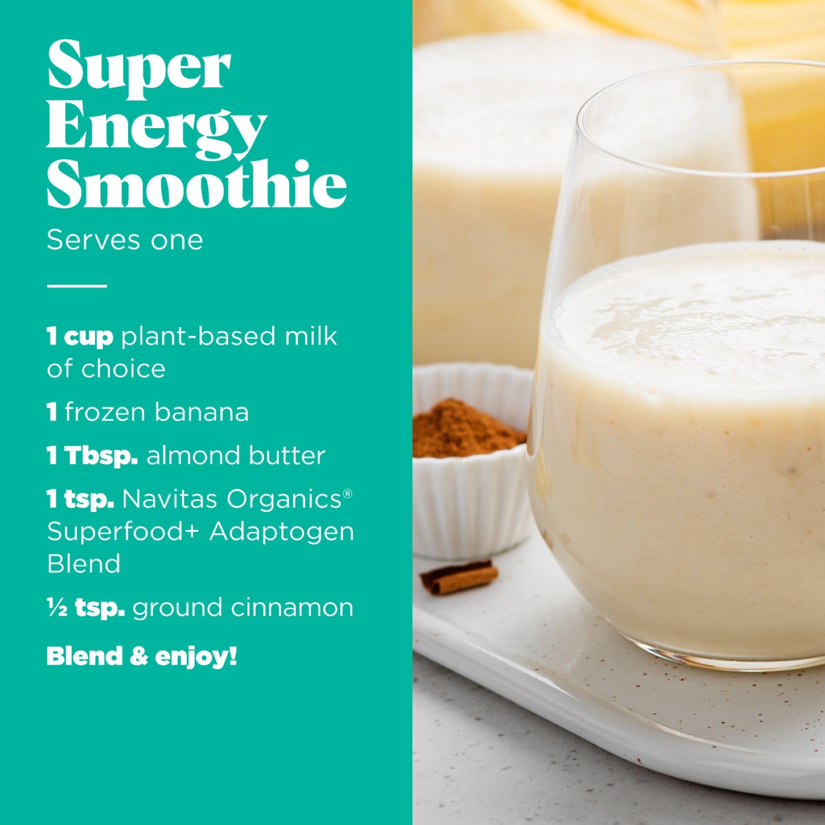 Navitas Organics poudre adaptée aux smoothies sans sucre ajouté.