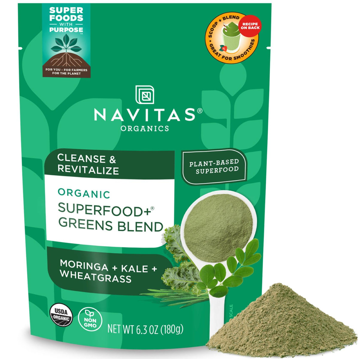 Navitas Organics Superfood+ Greens: bouteille prête à l’emploi pour soutenir une routine detox.