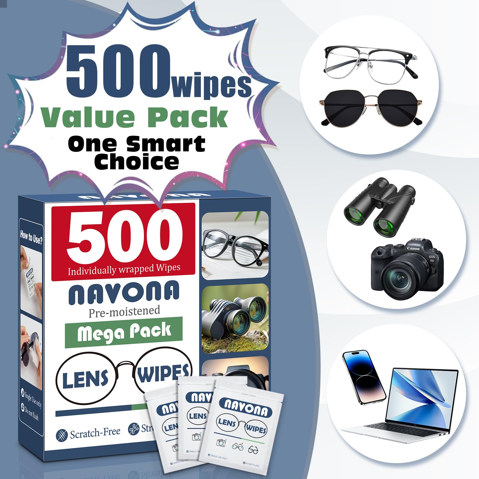 Navona lingettes lunettes sans-rayures: efficacité douce sur tous types de verres.
