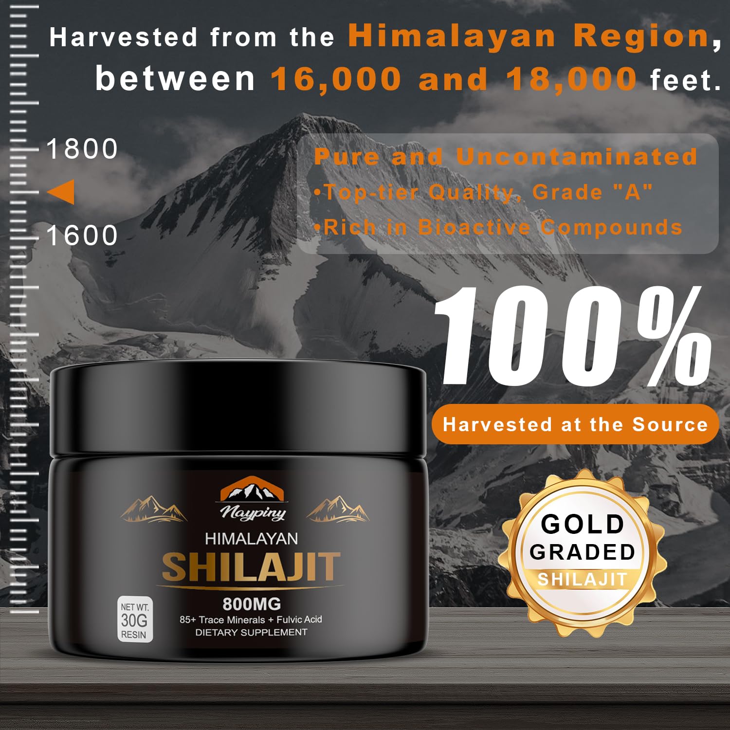 naypiny résine shilajit acide fulvique et 85 minéraux, soutien quotidien.