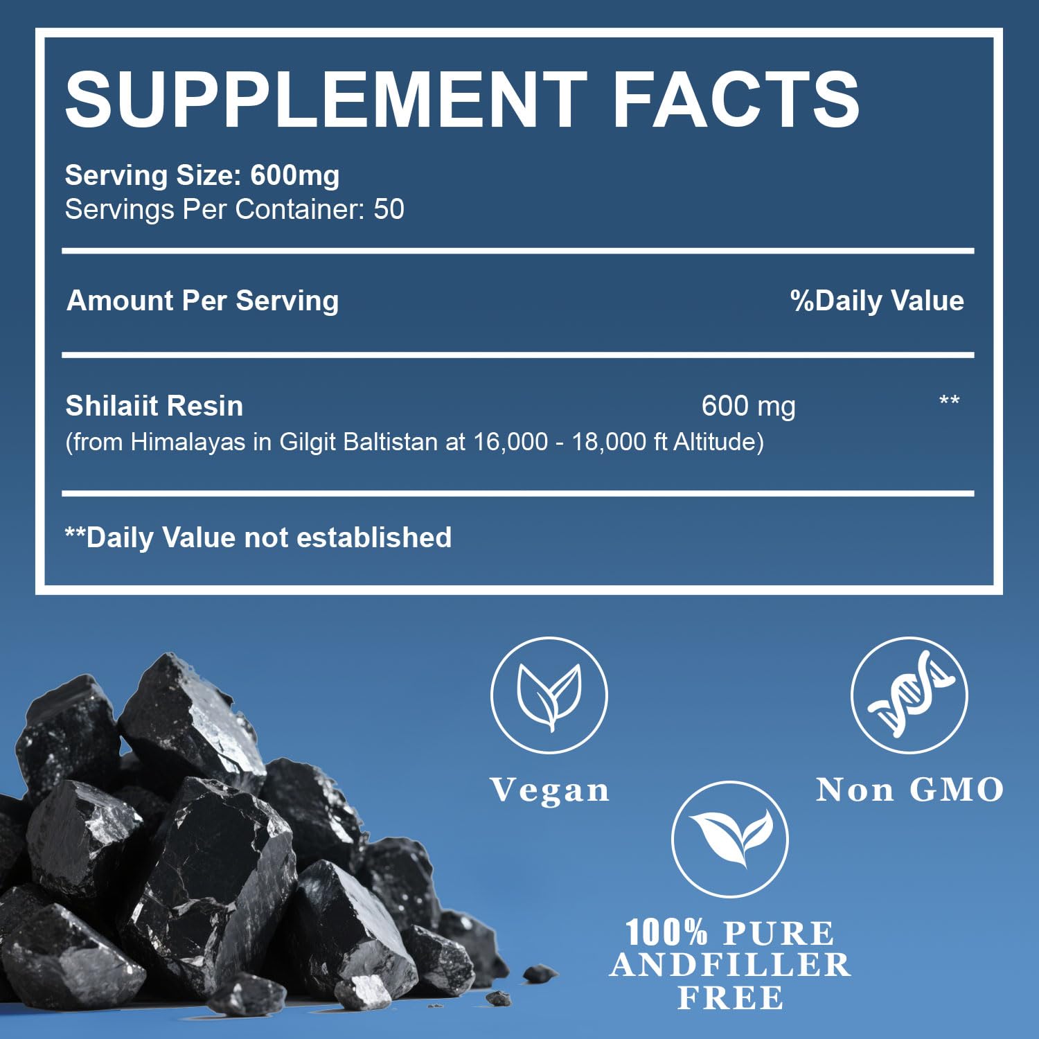 Dose de 600 mg de résine naypiny Shilajit pour énergie concentrée.