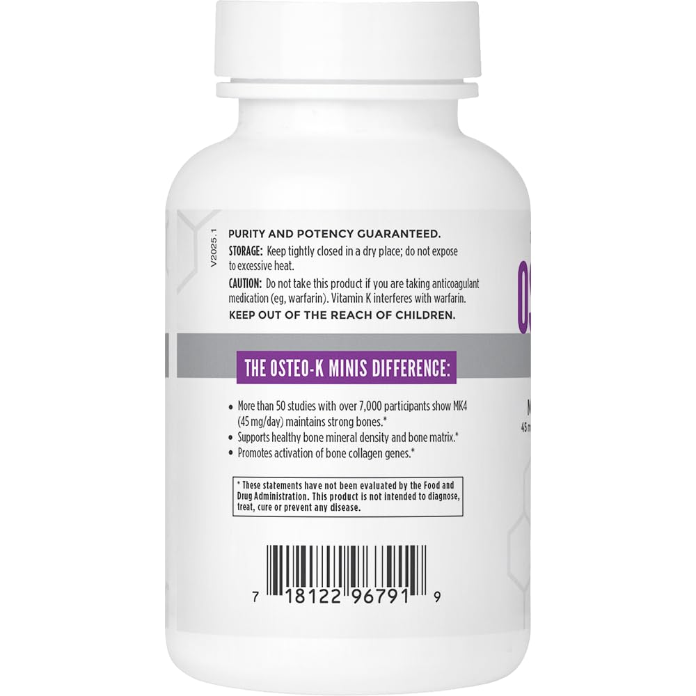 NBI Osteo-K Vitamine D et K2 MK4, soutien quotidien pour les os et le tissu conjonctif.