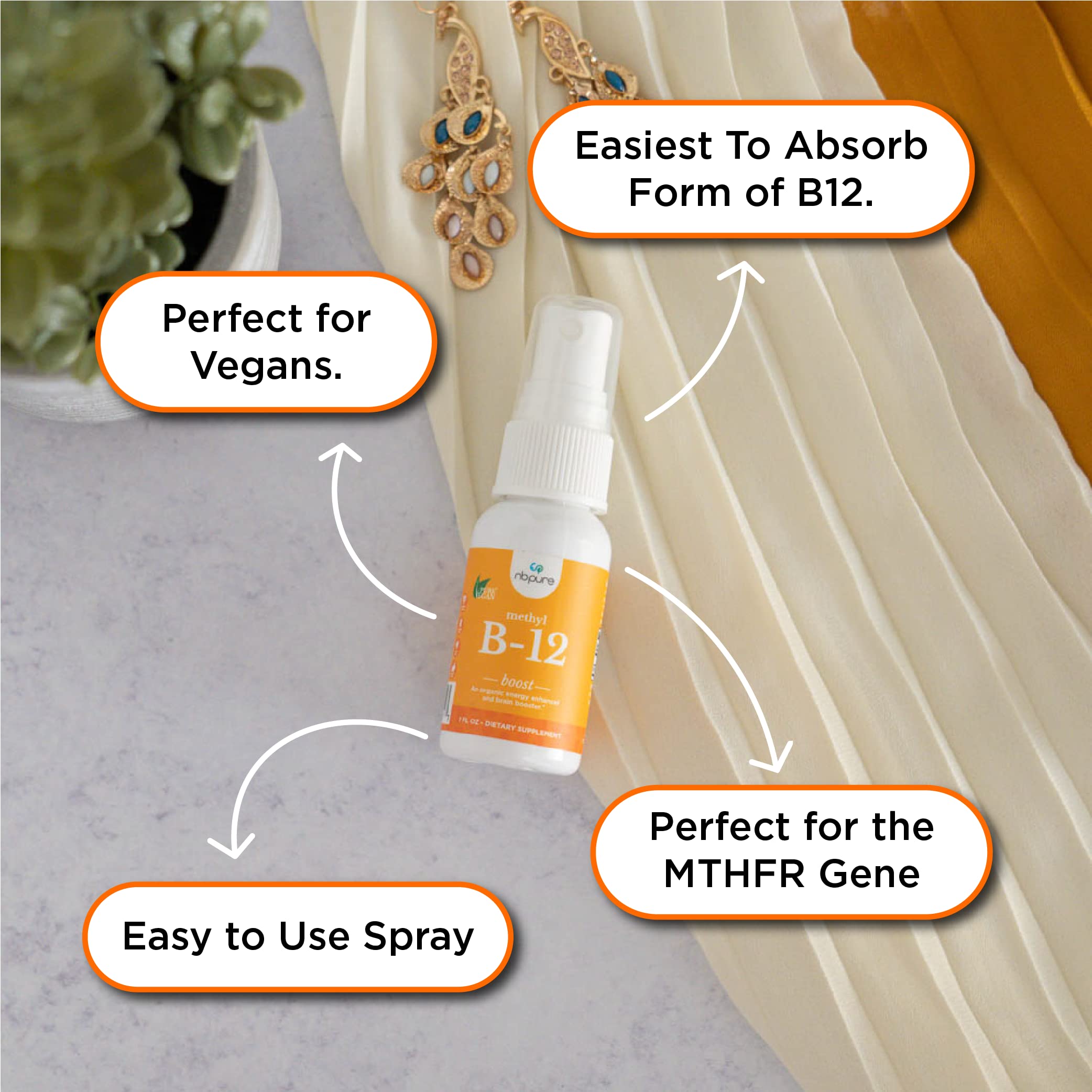 nbpure B12 spray-ingrédients-biologiques: formulation biologique et végan sans additifs