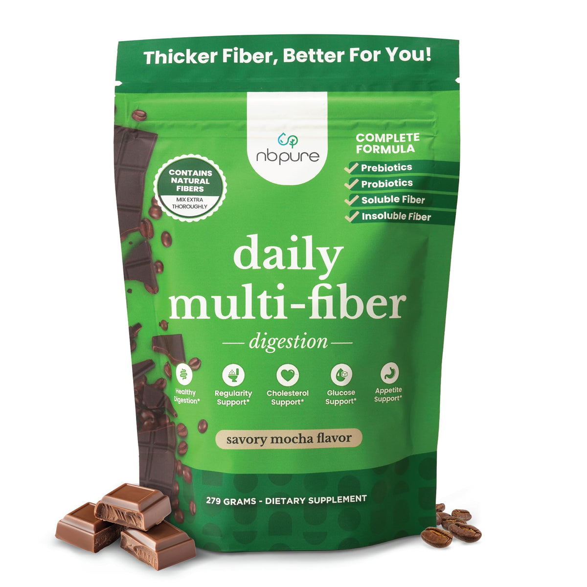nbpure Daily Fiber poudre digestive montrant sa texture légère et sa dissolution facile