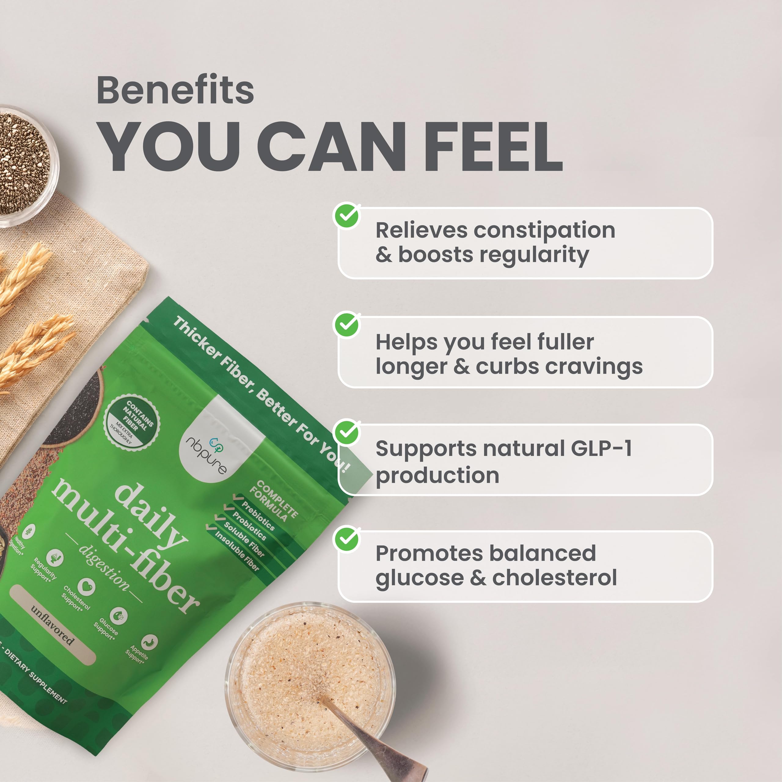 nbpure Daily Fiber prébiotiques et 4 probiotiques pour l’équilibre intestinal