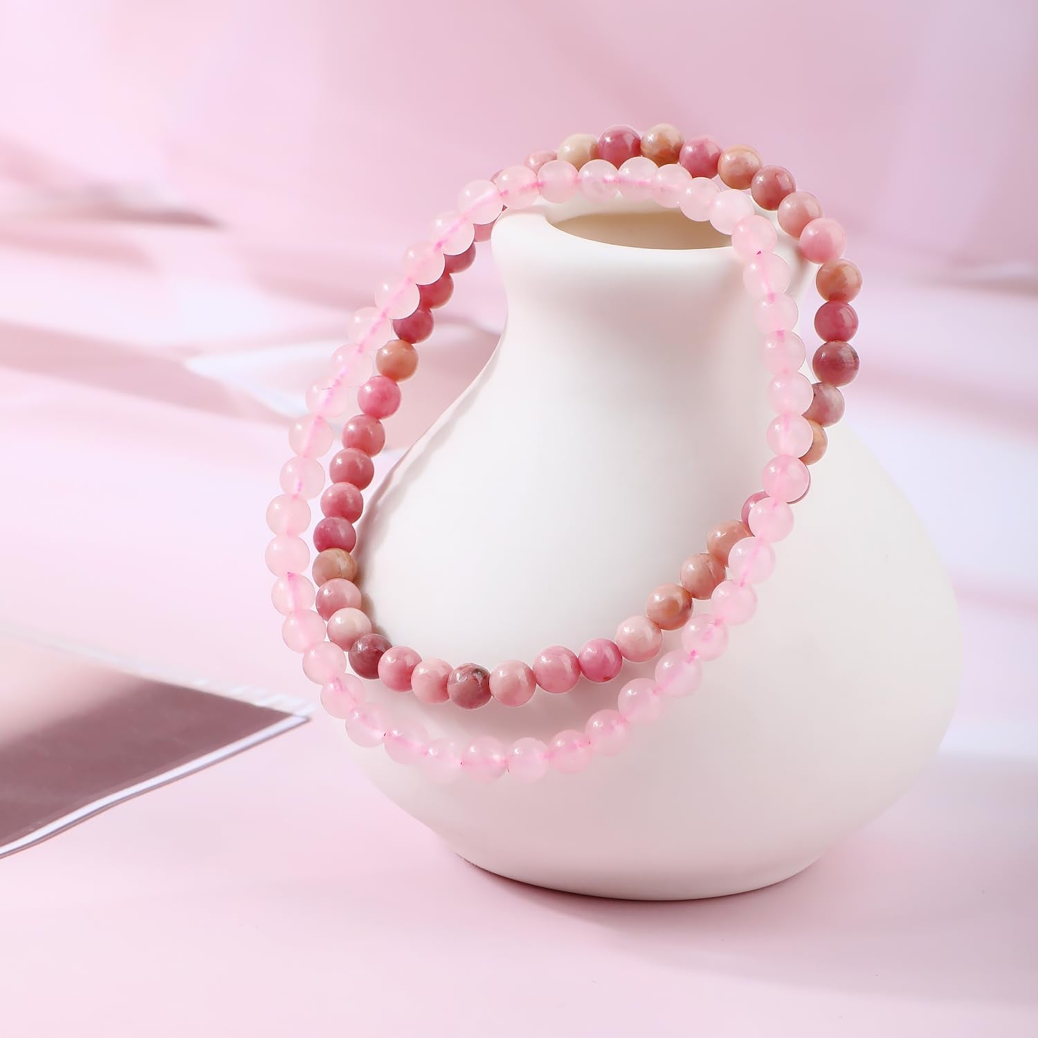NCB bijoux faits à la main rose quartz rhodochrosite, pièces uniques pour énergie personnelle.