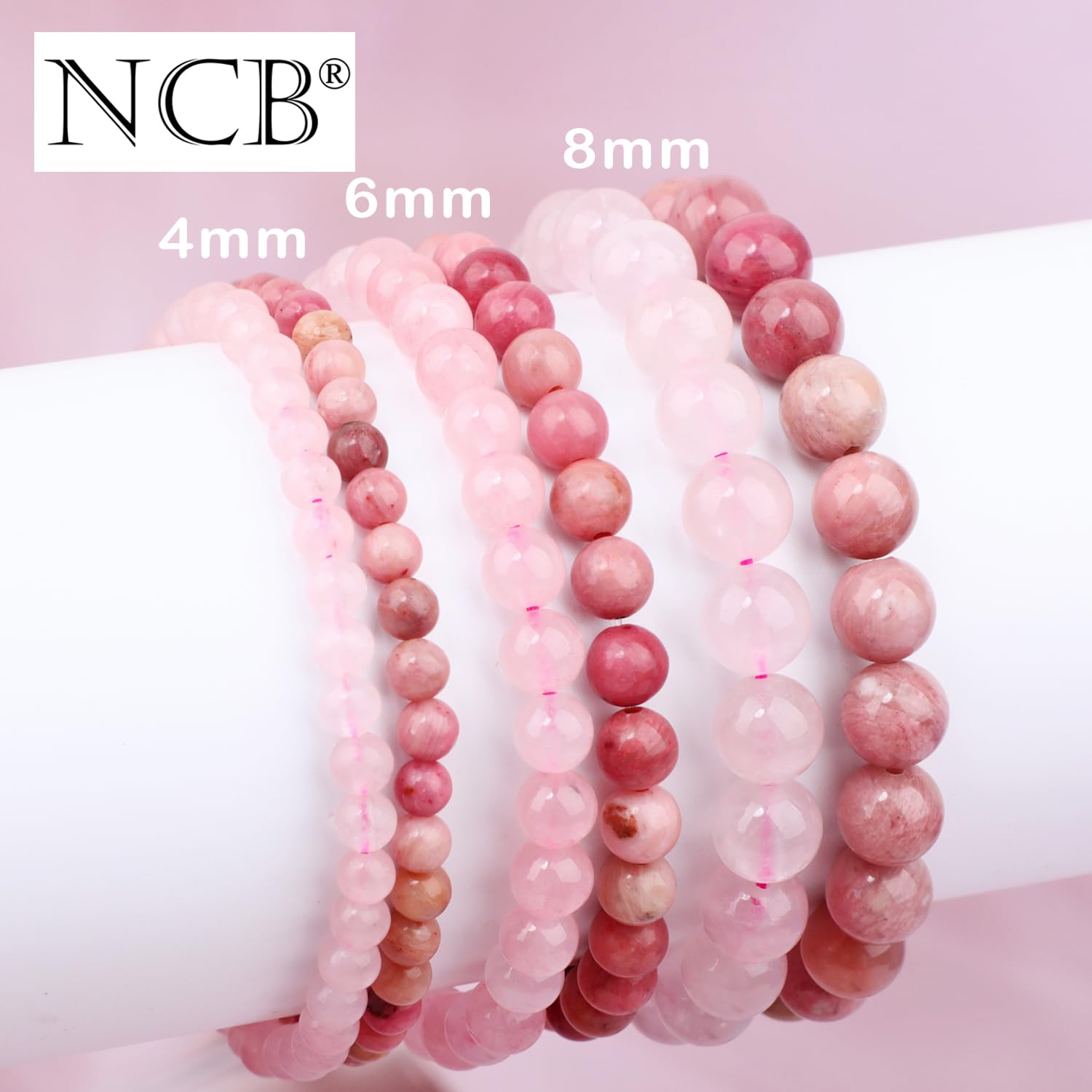 NCB détails pierre rose quartz rhodochrosite, finition délicate et matériaux naturels.