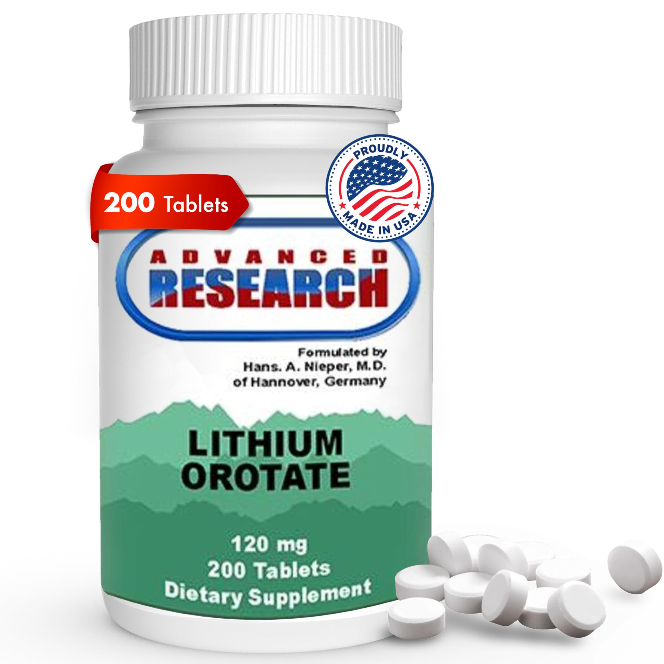NCI Advanced Research Lithium Orotate 5 mg – Bouteille 200 comprimés, soutien potentiel du bien-être cérébral.