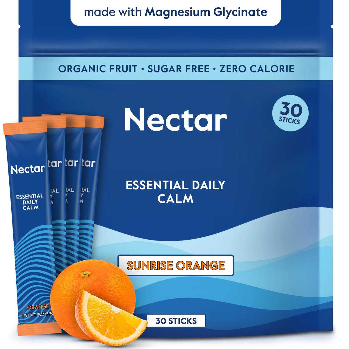 Nectar Calm: bouteille ouverte montrant le mélange relaxant sans sucre.