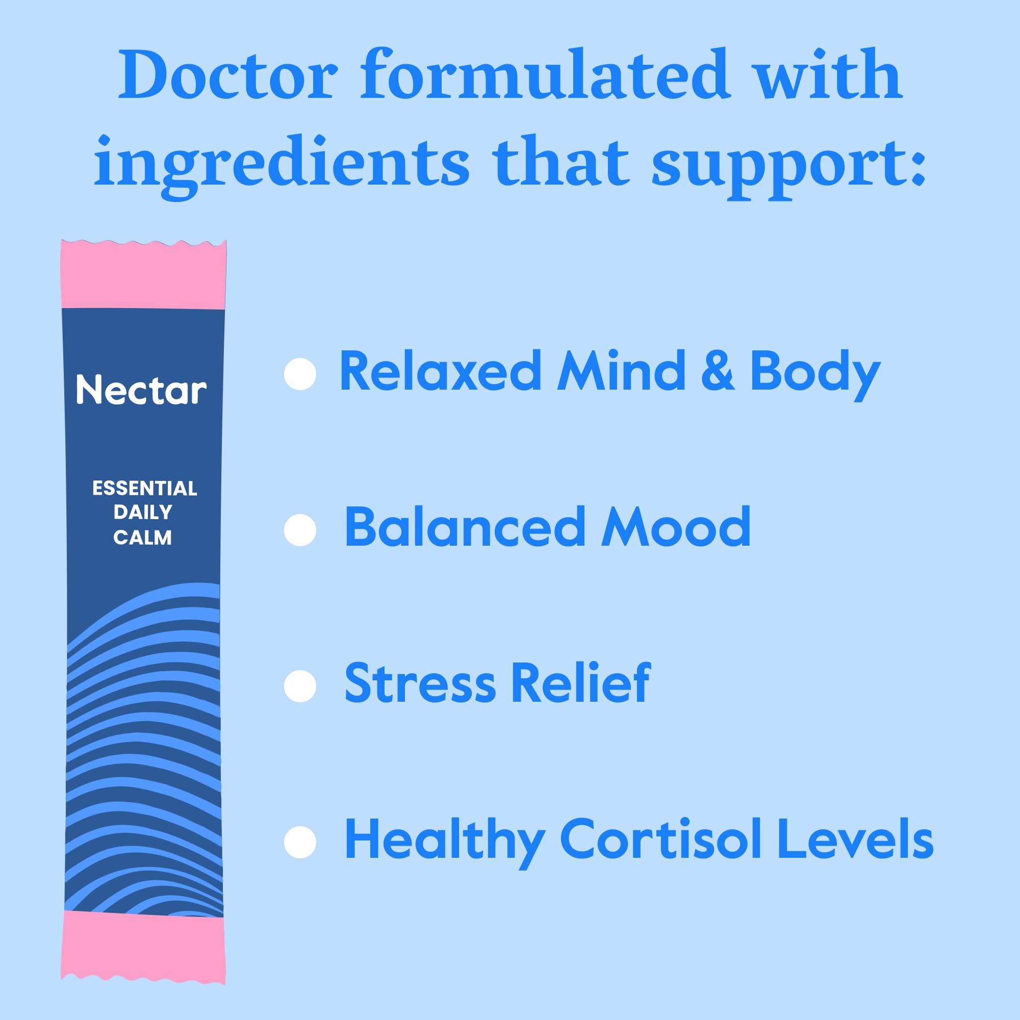 Nectar Calm: ingrédients naturels mis en avant pour une routine bien-être.