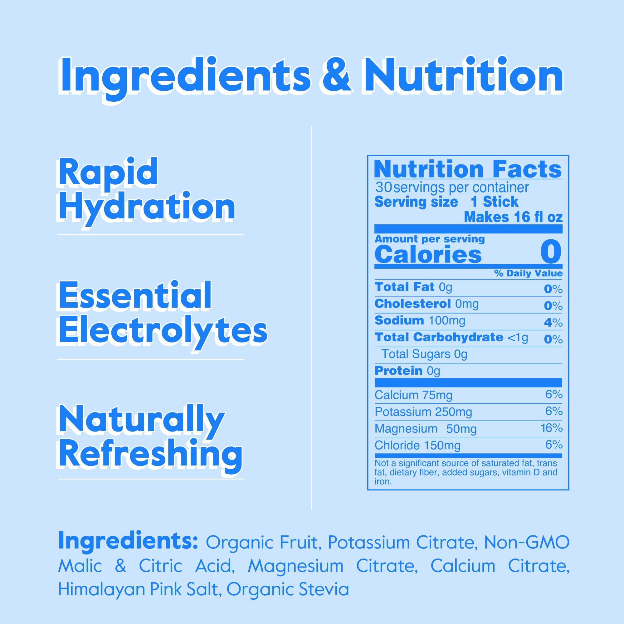 Sachets Nectar électrolytes sans sucre, fruits biologiques pour boisson légère