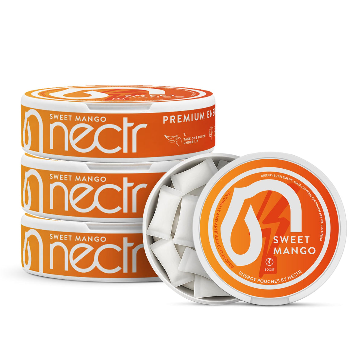Nectr Energy sachets caféine 50 mg mangue douce emballage pratique pour énergie rapide