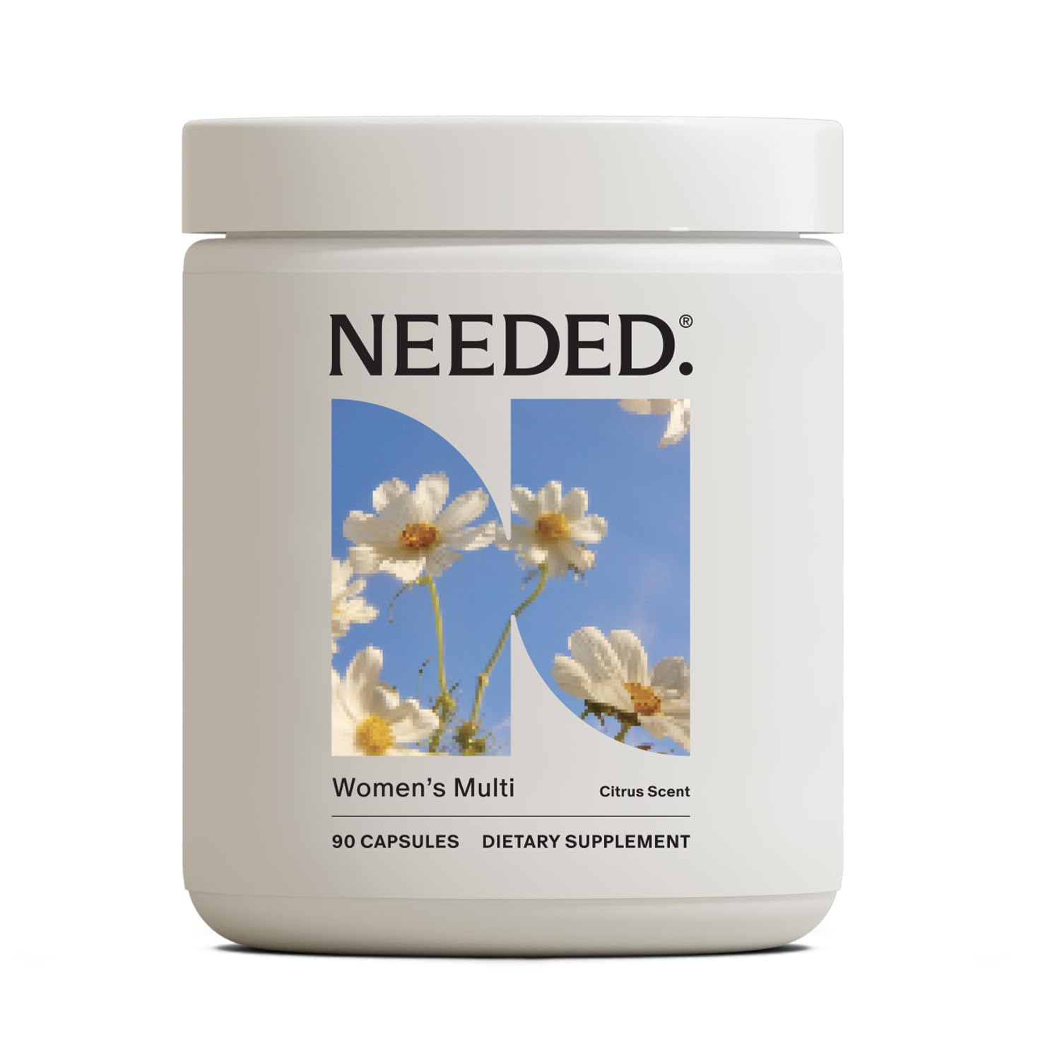 Needed Multivitamine pour femmes, emballage parfum agrumes et énergie douce.