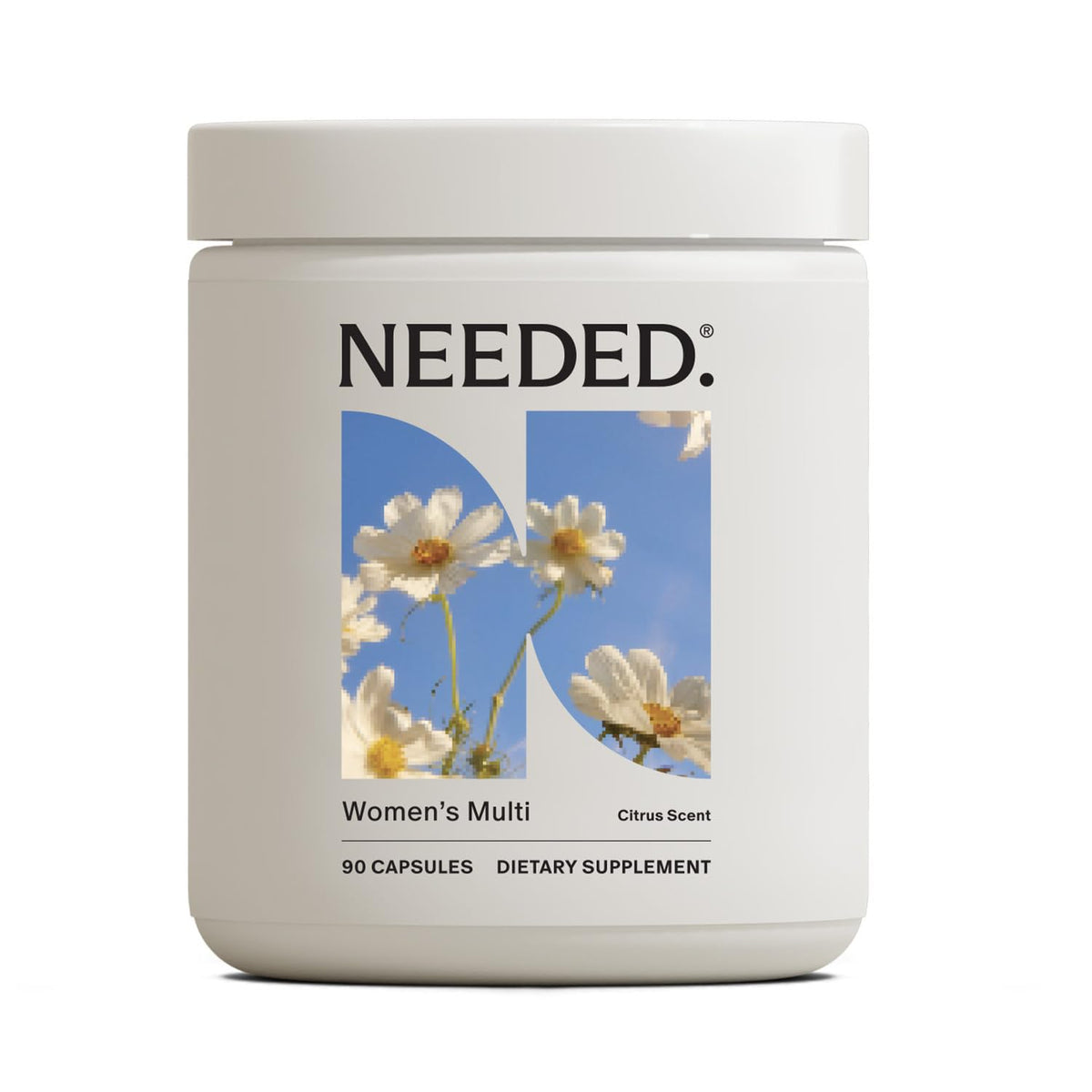 Needed Multivitamine pour femmes, emballage parfum agrumes et énergie douce.