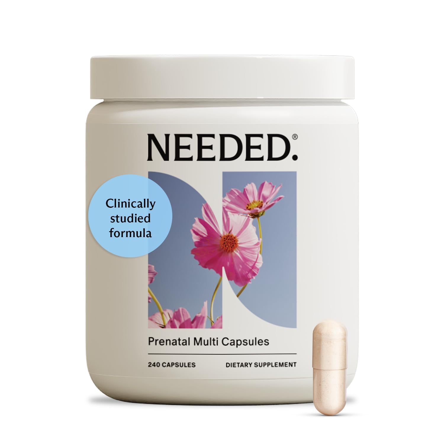 Needed Prenatal – bouteille de capsules pour une routine quotidienne.