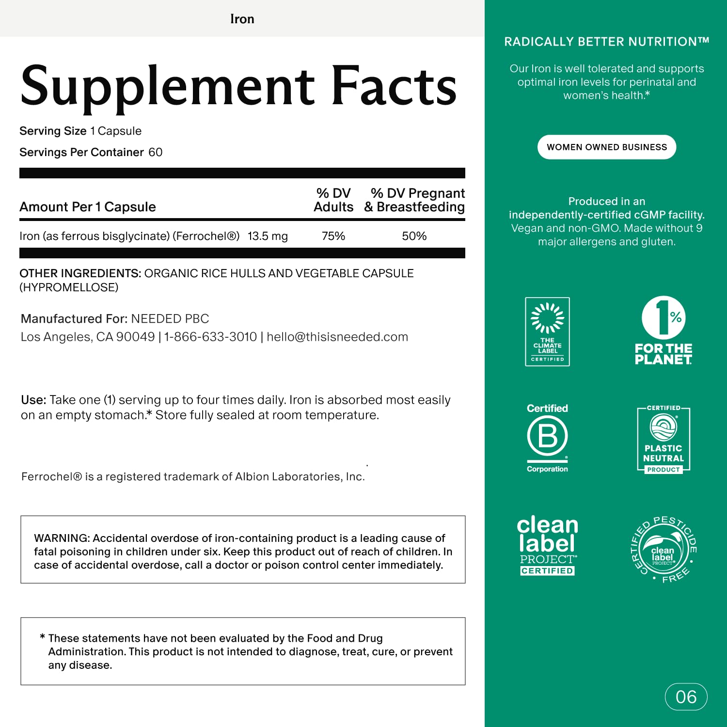 Needed Prenatal, capsules-douceur-estomac : formulation légère pour le confort digestif.