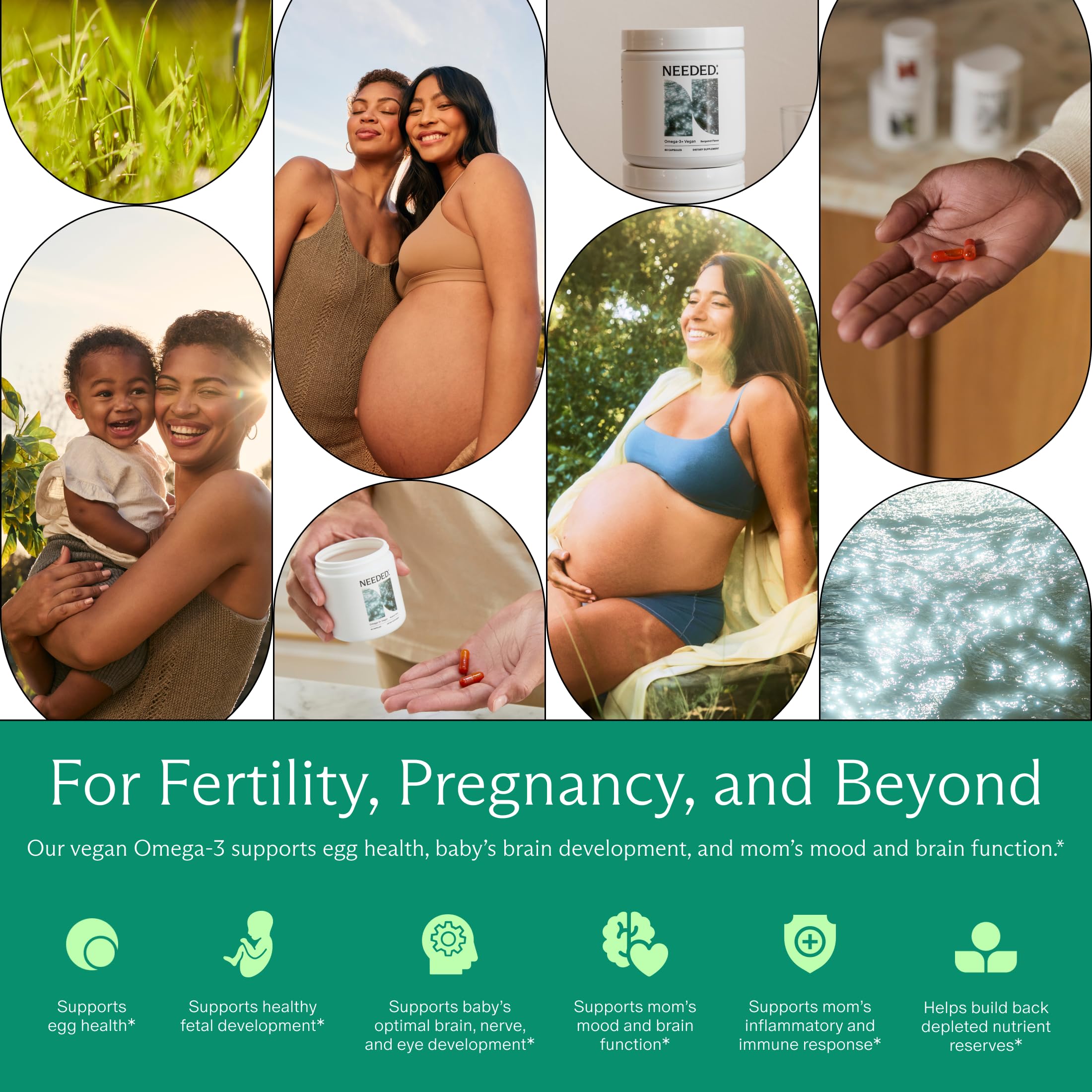 Needed Prenatal Omega-3 emballage végan sans gélatine et pratique.