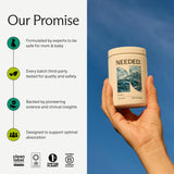 Emballage écologique de Needed Prenatal Omega-3, conçu pour la conservation et le déplacement responsables.
