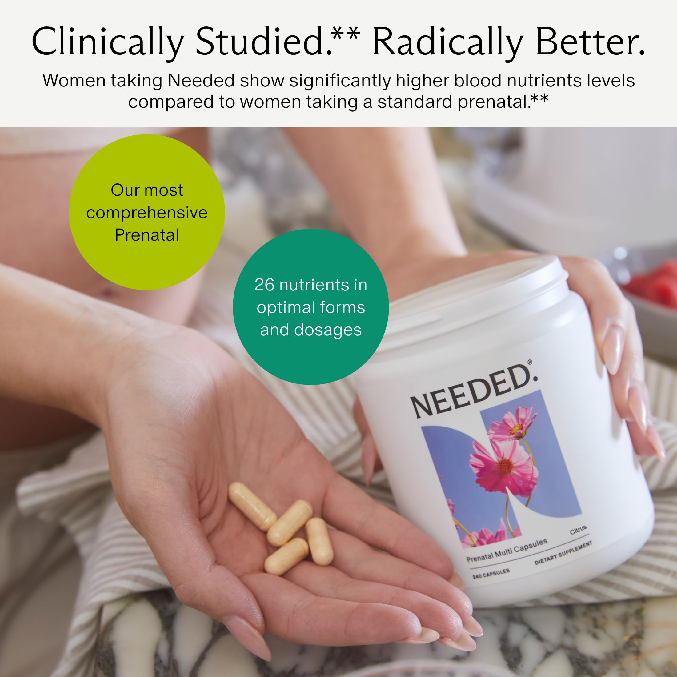 Needed Prenatal – prise avec repas pour meilleure absorption.