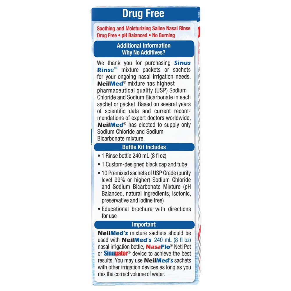 NeilMed Sinus Rinse — bouteille 8 oz, volume adapté pour le rinçage nasal.