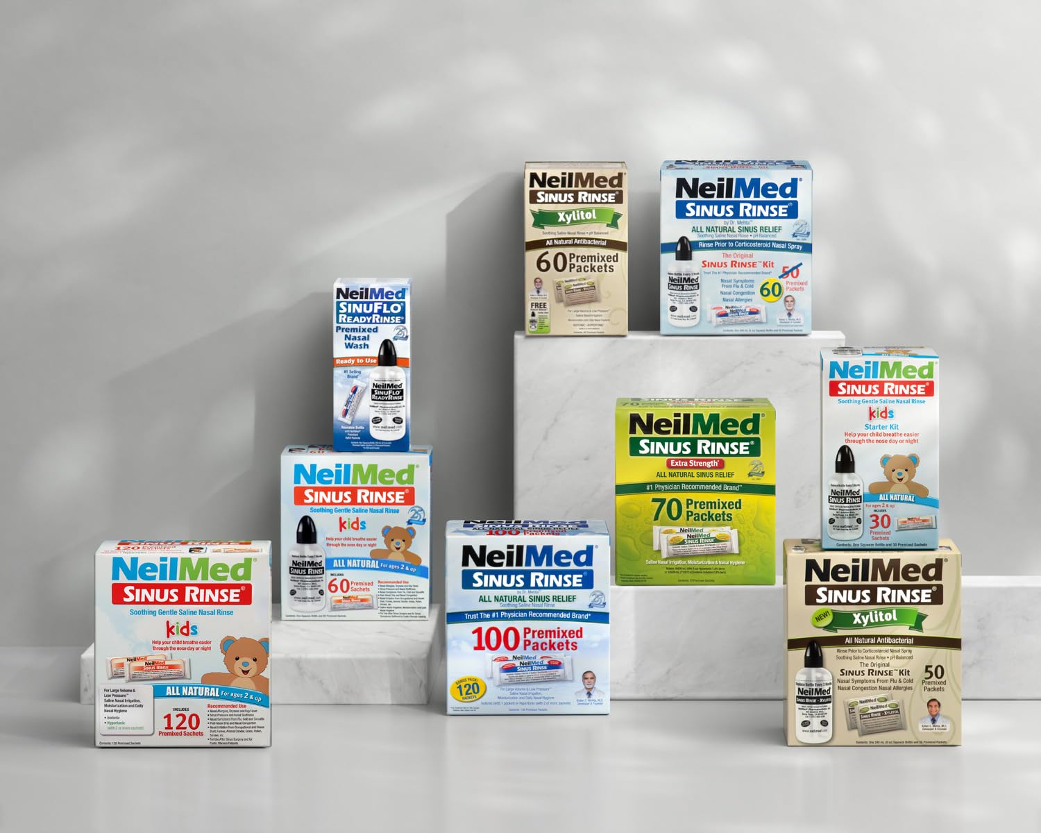 Kit pédiatrique NeilMed Sinus Rinse adapté aux enfants à partir de 10 ans.