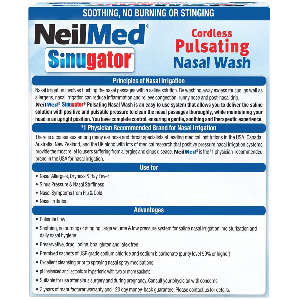 NeilMed Sinugator flux pulsatile nasal favorisant une irrigation en douceur.