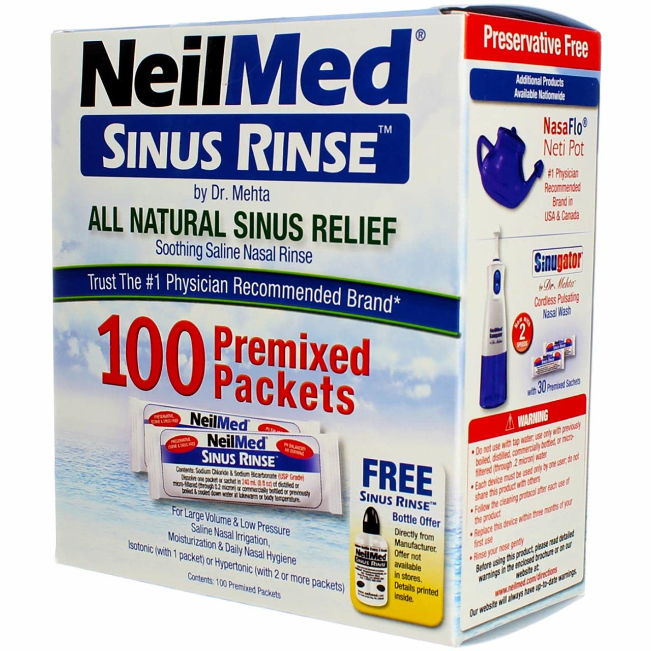 Emballage NeilMed: sachets pre-melanges pour preparation rapide