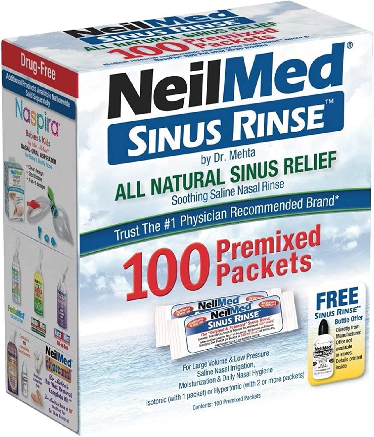 Bouteille standard NeilMed Sinus Rinse 240 ml pour rinçage quotidien