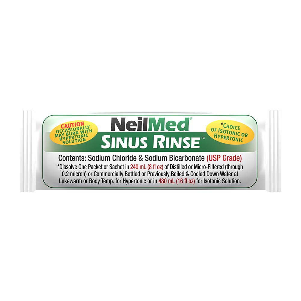 NeilMed Sinus Rinse: emballage comprenant bouteille et sachets, pratique à la maison.