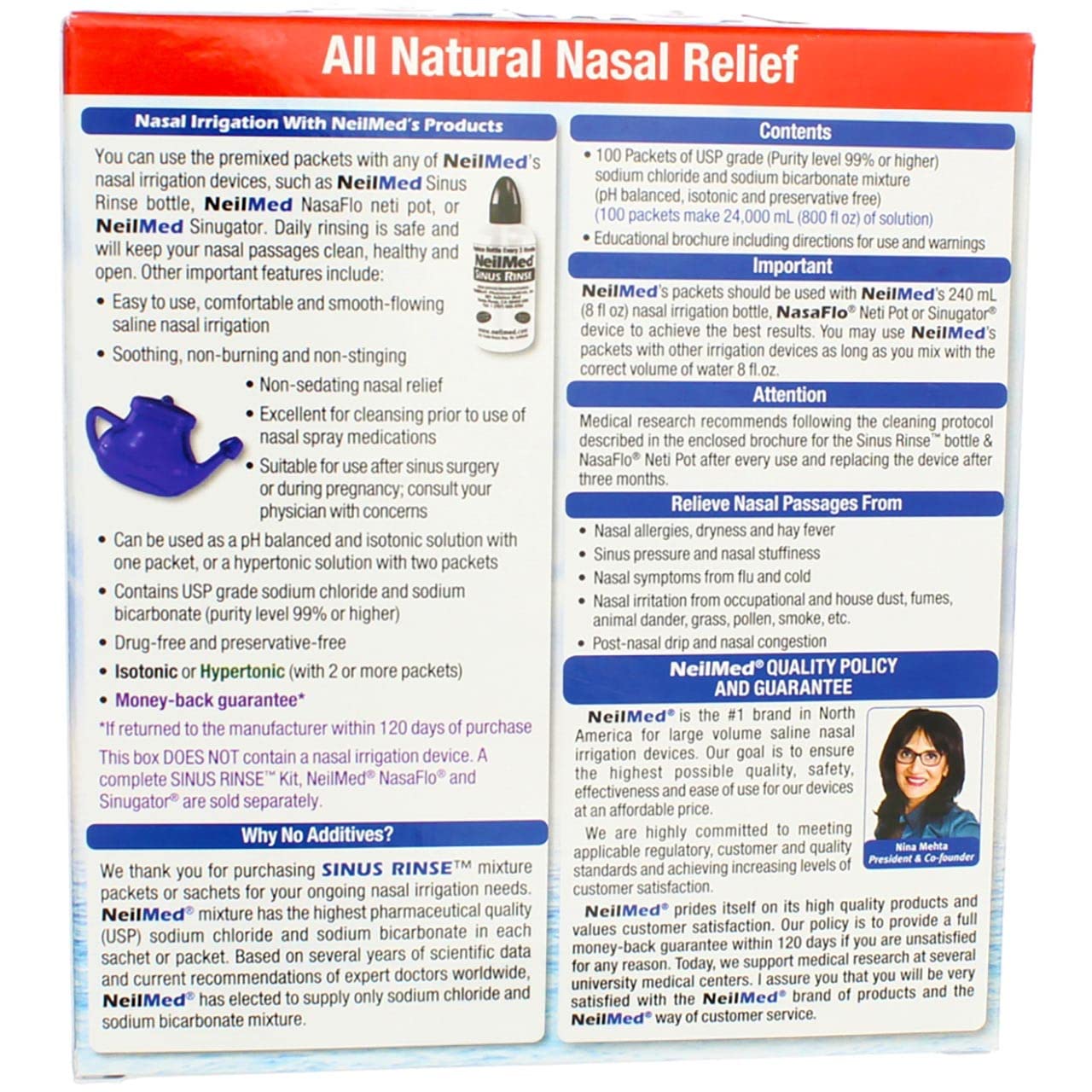 Recharges saline NeilMed: rinçage nasal simple et confortable