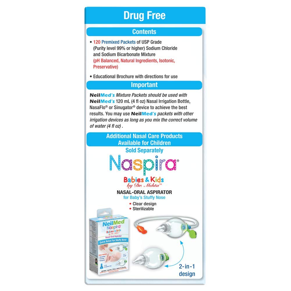 NeilMed solution saline douce – sachets pediatriques pour rinçage.