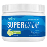 Nello SuperCalm, poudre en boîte, saveur concombre-lime, relaxation potentielle et concentration.