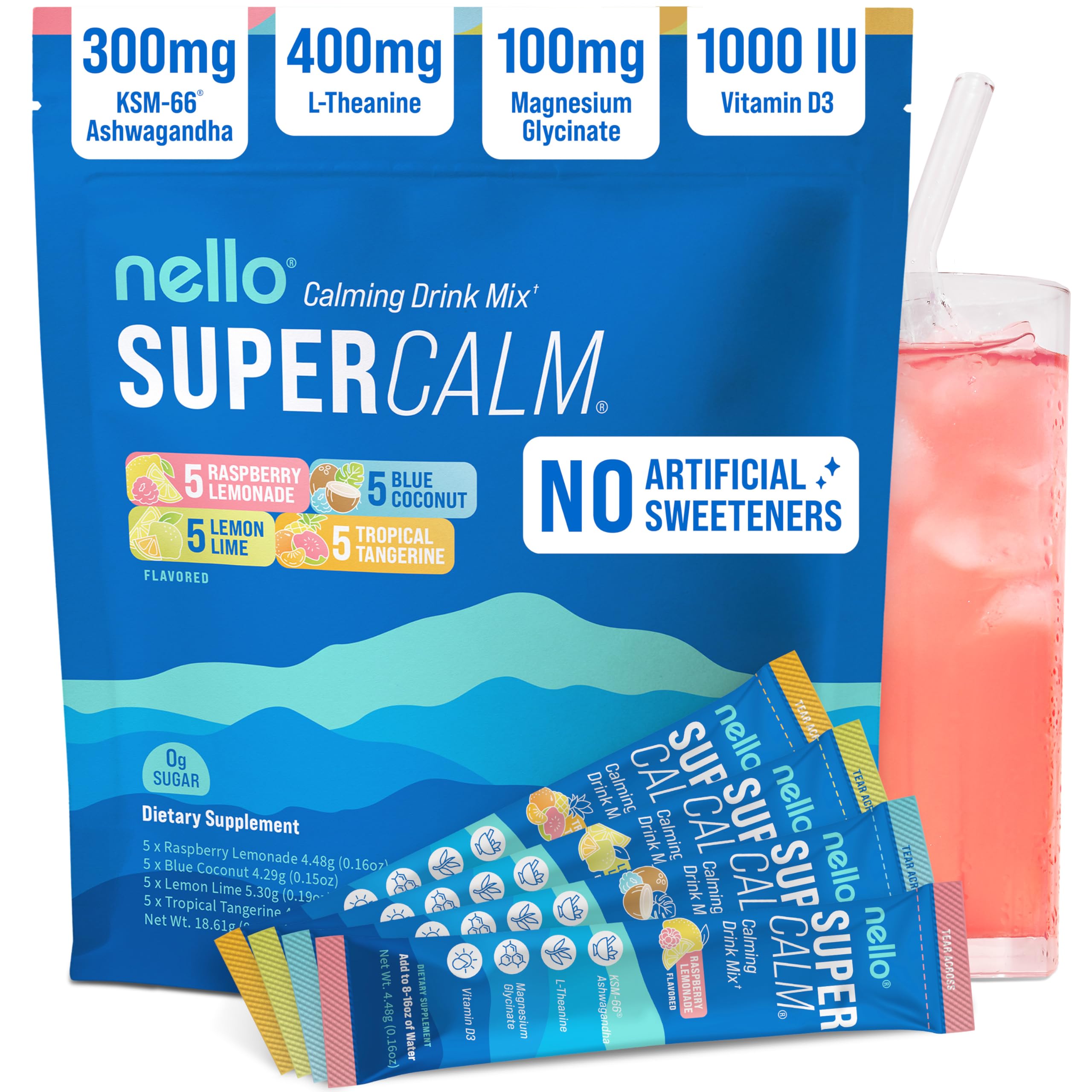 Sachets Nello SuperCalm pratiques pour une détente rapide en déplacement.