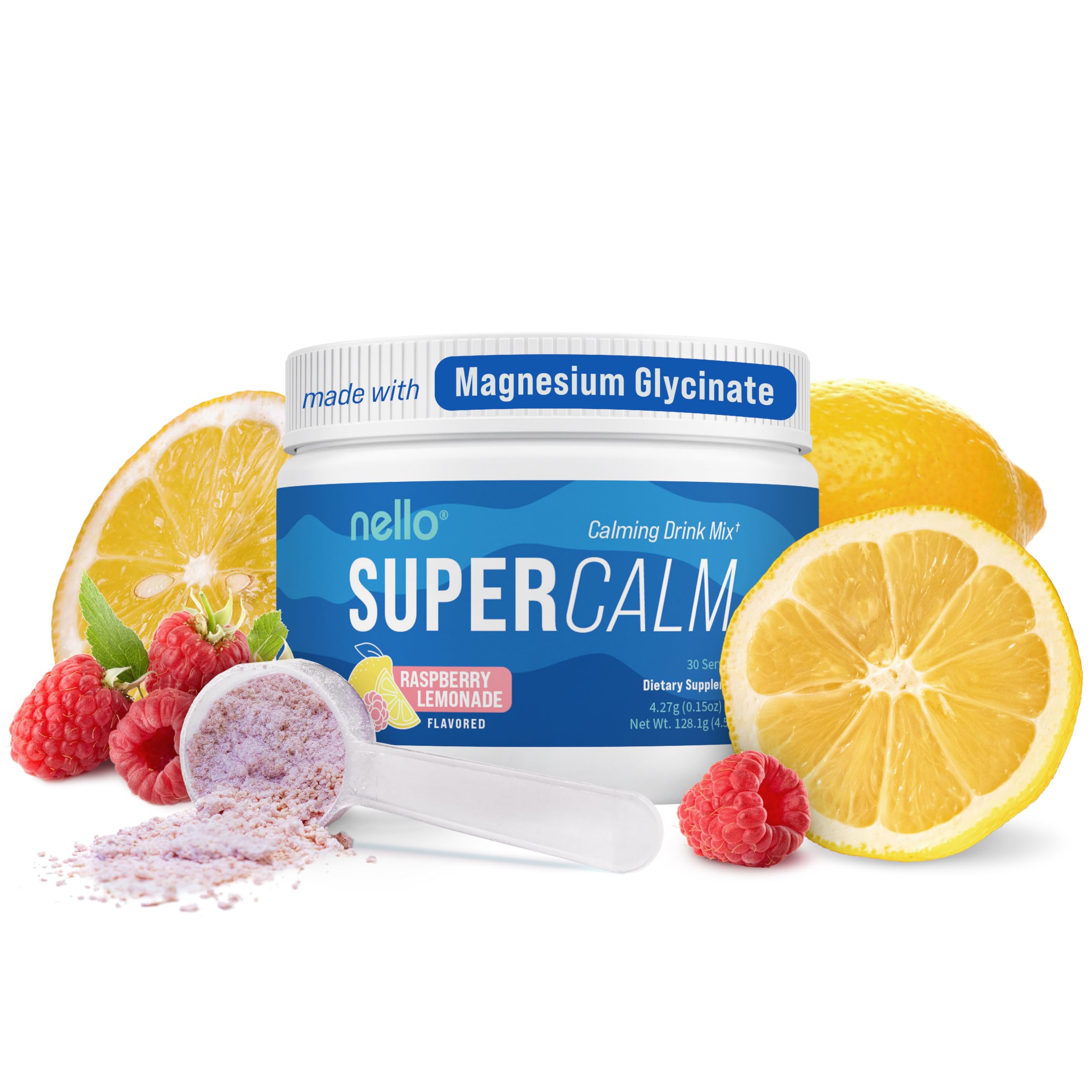 Nello Supercalm tub poudre Raspberry Lemonade prêt à mélanger pour une pause détente.
